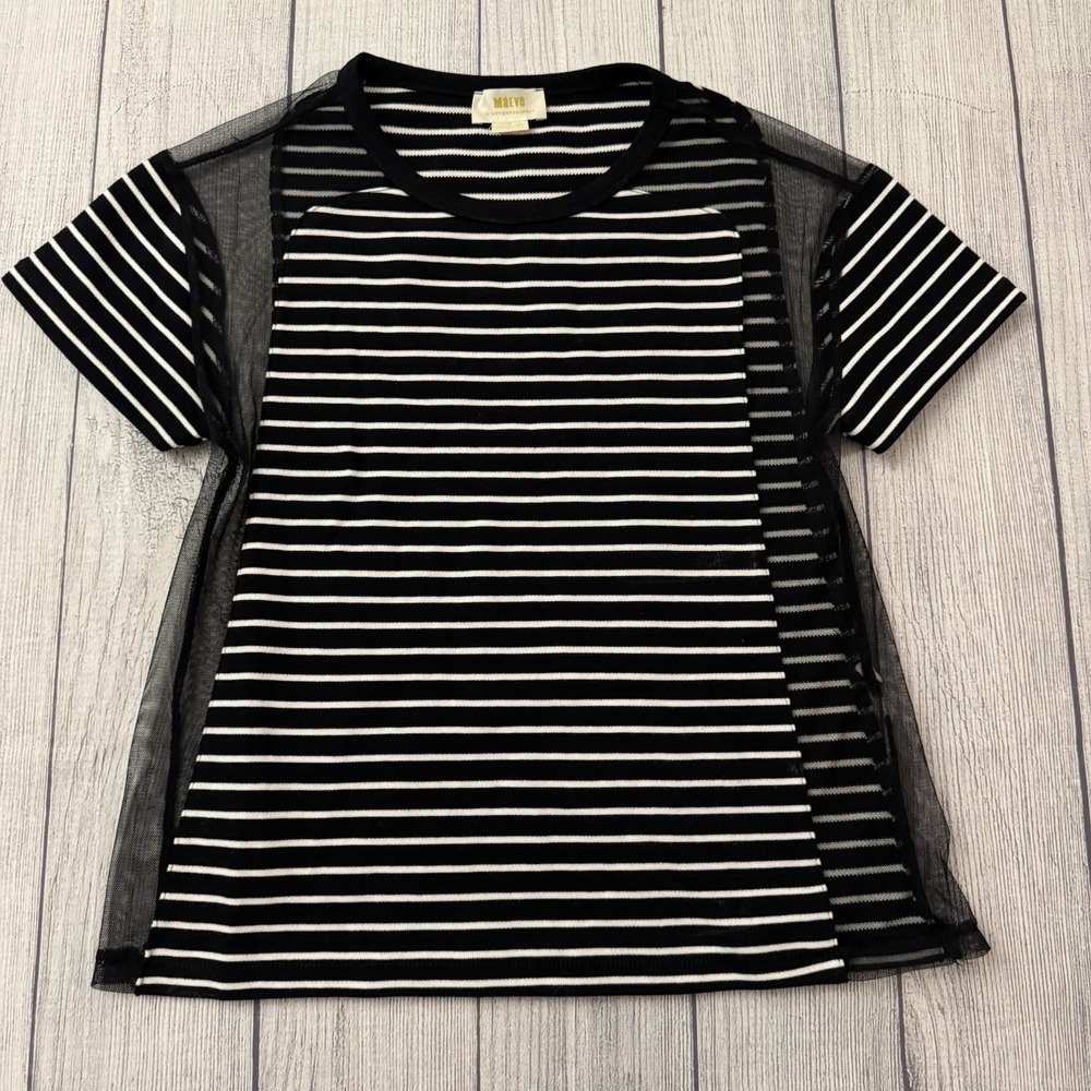 Maeve XS Black And White Short Sleeve Shirt W/ Mesh Sleeves & Sides